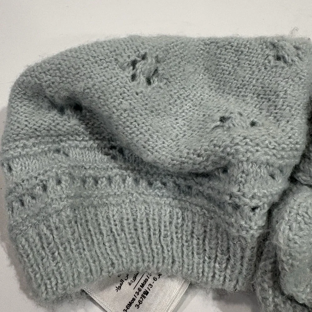 Pottery Barn Kids Blue Luxe Pointelle Elephant Hat and Booties 3-6 Months